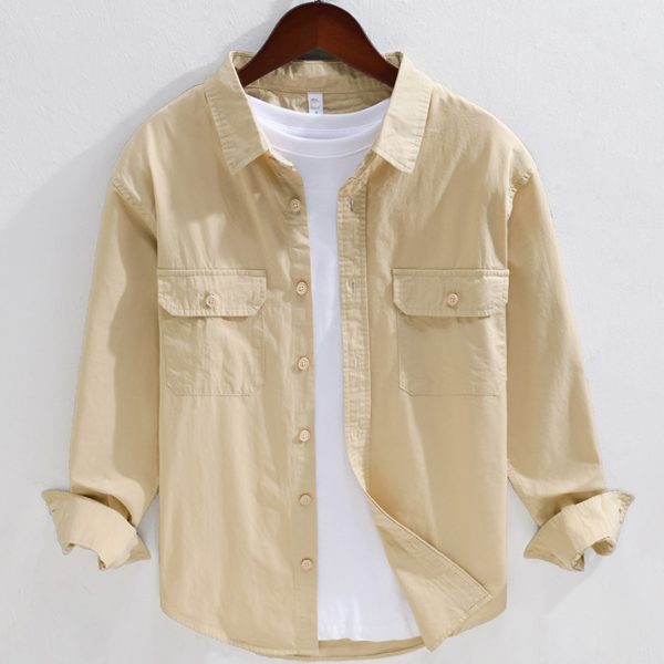 100 Percent Cotton Long Sleeve Casual Shirt With Chest Flap Pocket - Image 3