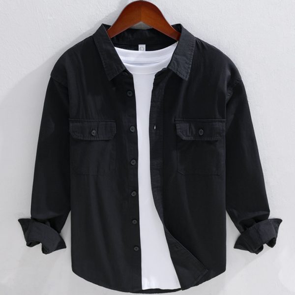 100 Percent Cotton Long Sleeve Casual Shirt With Chest Flap Pocket - Image 4