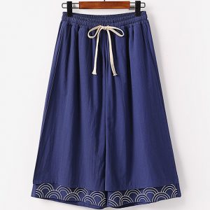 Large Size Mens Embroidered Wide Leg Casual Loose Fit Pants
