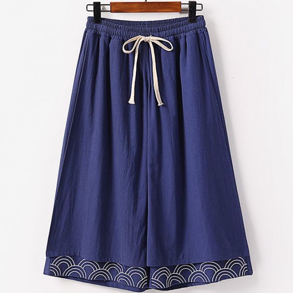 Large Size Mens Embroidered Wide Leg Casual Loose Fit Pants