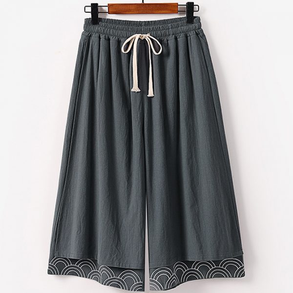 Large Size Mens Embroidered Wide Leg Casual Loose Fit Pants - Image 3