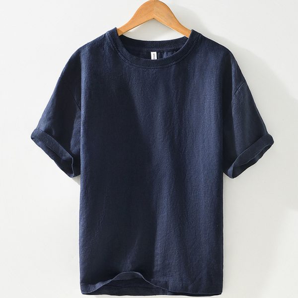 Mens 100 Linen Round Neck T Shirt - Image 4