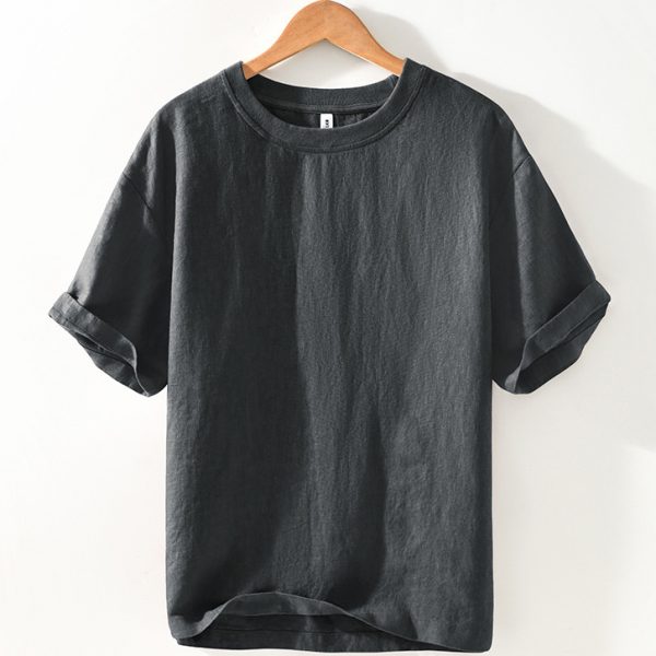 Mens 100 Linen Round Neck T Shirt - Image 2