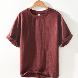 Mens 100 Linen Round Neck T Shirt