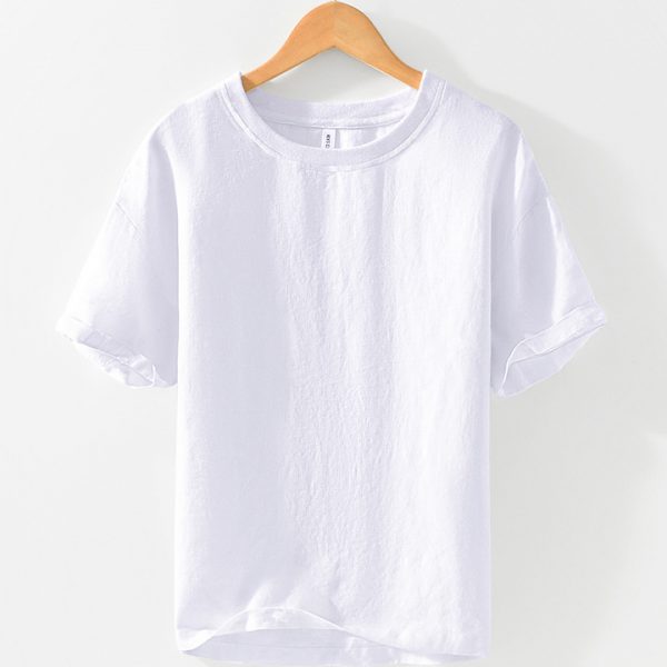 Mens 100 Linen Round Neck T Shirt - Image 3