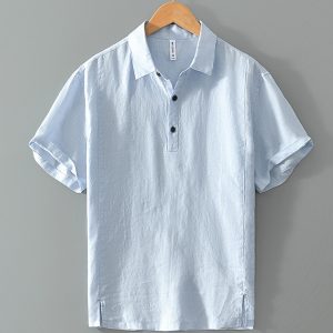 Mens 100 Percent Linen Lightweight Breathable Polo Shirts
