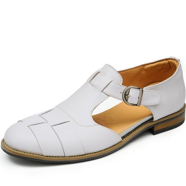 Mens Leather Woven Closed Toe Sandals Dress Shoes - Image 2