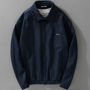 Men's Point Collar Button Down Denim Jacket
