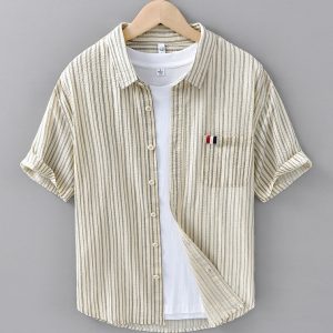 Mens Pure Cotton Striped Half Sleeve Shirts With Pocket