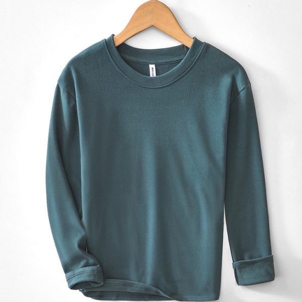 Mens Solid Color Round Neck Long Sleeve T Shirt - Image 5