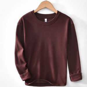 Mens Solid Color Round Neck Long Sleeve T Shirt