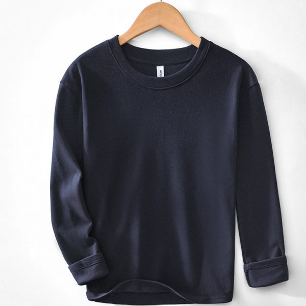 Mens Solid Color Round Neck Long Sleeve T Shirt - Image 2
