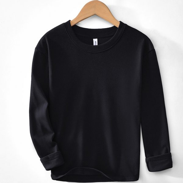 Mens Solid Color Round Neck Long Sleeve T Shirt - Image 3