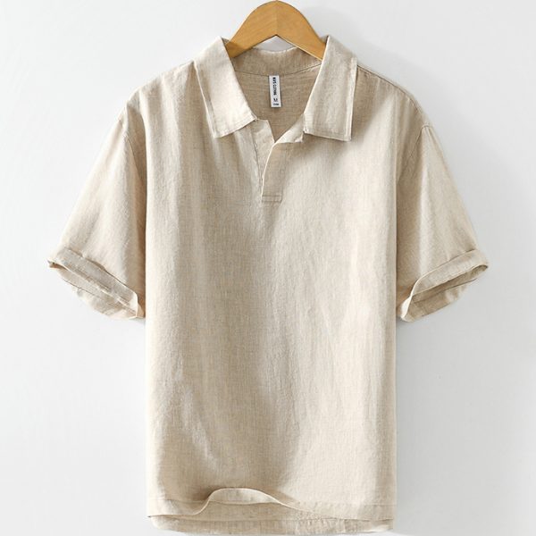 Mens 100 Linen Classic Short Sleeve Polo Shirts - Image 3