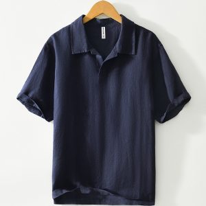 Mens 100 Linen Classic Short Sleeve Polo Shirts