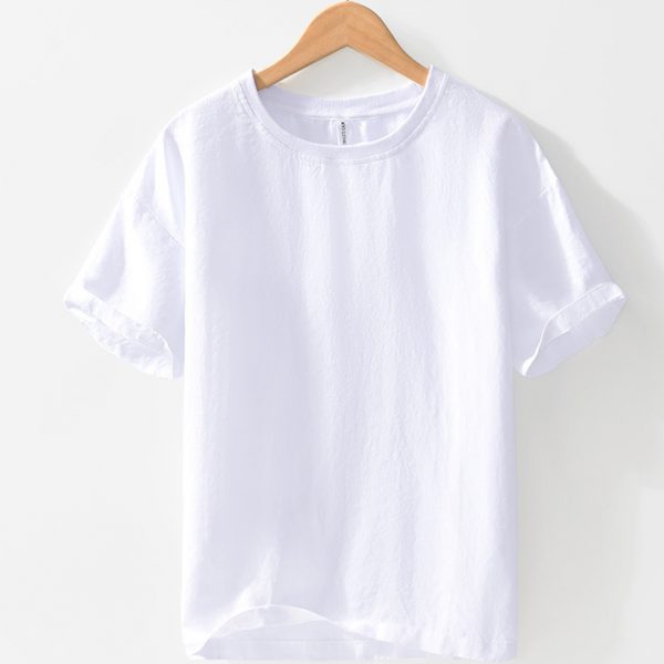 Mens 100 Linen Short Sleeve Crew Neck T Shirt - Image 3