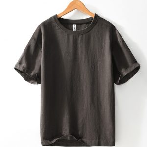 Mens 100 Linen Short Sleeve Crew Neck T Shirt