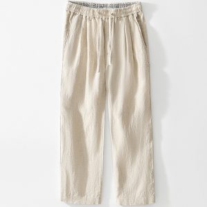 Men's 100 Linen Straight Leg Drawstring Pants