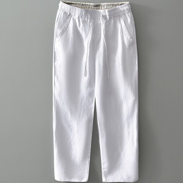 Men's 100 Percent Linen Straight Leg Loose Fit Pants - Image 3