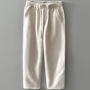 Men's 100 Percent Linen Straight Leg Loose Fit Pants