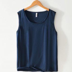 Men's Lightweight Linen Crew Neck Sleeveless Tank Top