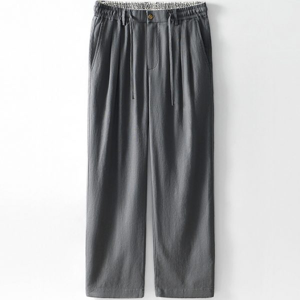 Mens Linen Blend Straight Leg Trousers With Zipper - Image 3