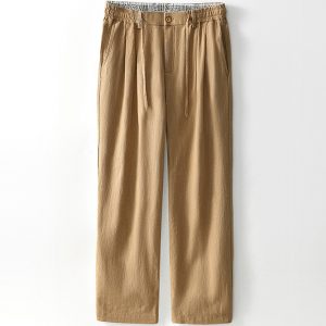 Mens Linen Blend Straight Leg Trousers With Zipper