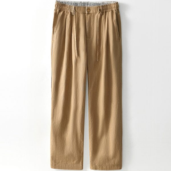 Mens Linen Blend Straight Leg Trousers With Zipper