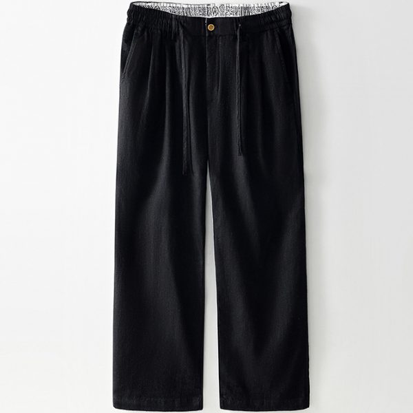 Mens Linen Blend Straight Leg Trousers With Zipper - Image 4