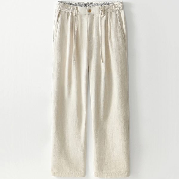 Mens Linen Blend Straight Leg Trousers With Zipper - Image 2