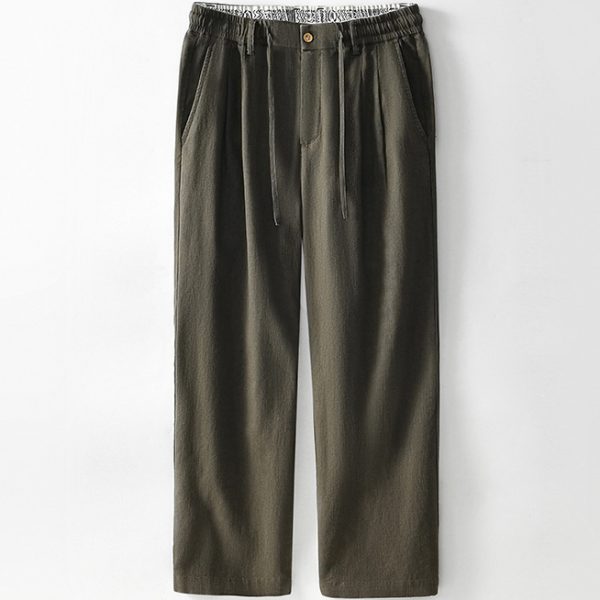 Mens Linen Blend Straight Leg Trousers With Zipper - Image 5