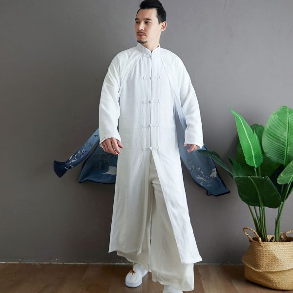 Mens Traditional Tang Suit Hanfu Chiffon Long Gown