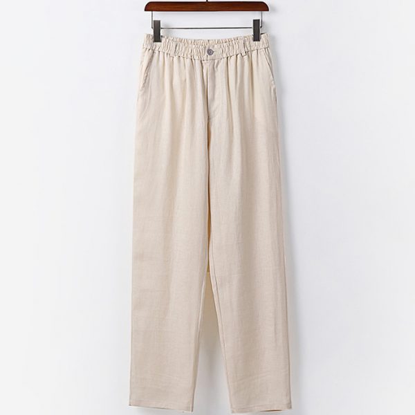 Plus Size Mens 100 Linen Elastic Waist Straight Leg Pants - Image 2