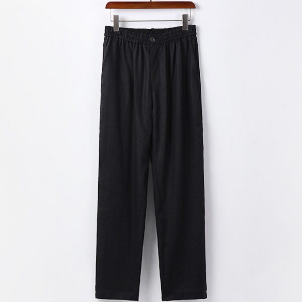 Plus Size Mens 100 Linen Elastic Waist Straight Leg Pants - Image 4