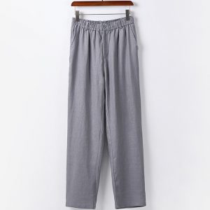 Plus Size Mens 100 Linen Elastic Waist Straight Leg Pants