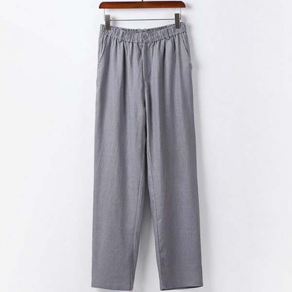 Plus Size Mens 100 Linen Elastic Waist Straight Leg Pants