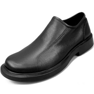 Black Soft Leather Slip On Loafers With Side Zipper