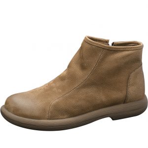 Mens Slip On Soft Leather Ankle Boots With Zipper
