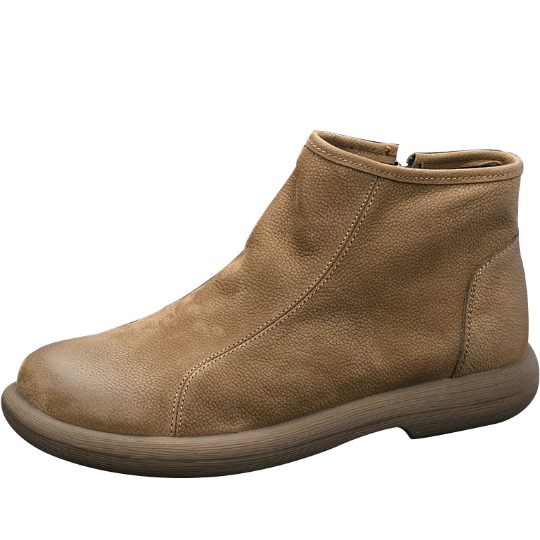 Mens Slip On Soft Leather Ankle Boots With Zipper