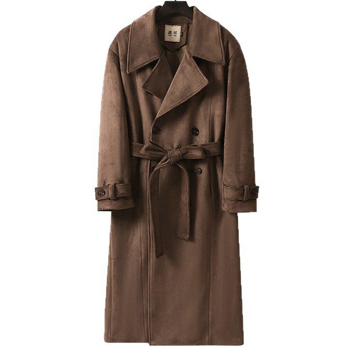 Big and Tall Calf Length Faux Suede Trench Coat - Image 2