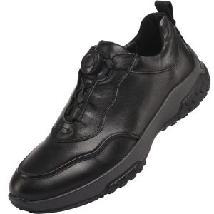 Black Leather Casual Athletic Shoes with Rotary Buckle