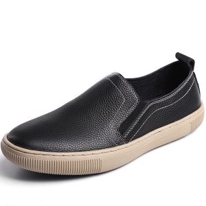 Black Leather Casual Slip On Driving Loafers
