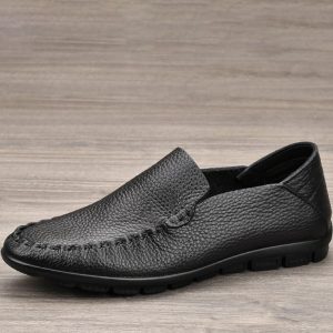 Black Leather Soft Sole Driving Loafers