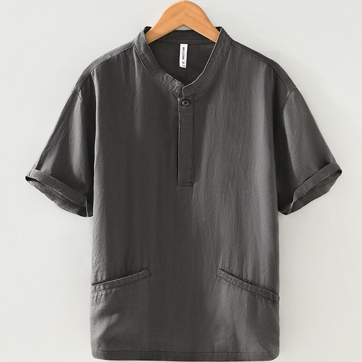 Mens 100 Linen Slim Fit Henley Short Sleeve Shirt