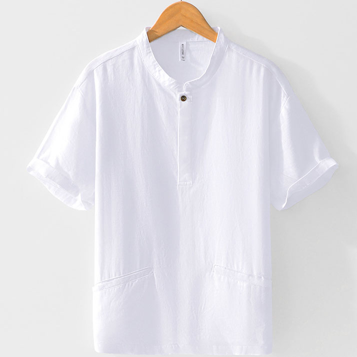 Mens 100 Linen Slim Fit Henley Short Sleeve Shirt - Image 3