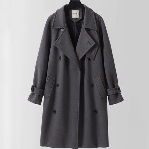 Mens Big and Tall Double Breasted Wool Blend Coat with Belt