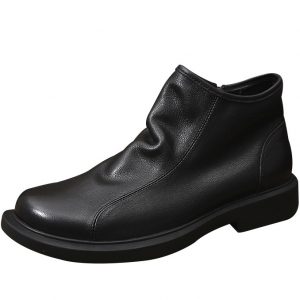 Mens Black Lightweight Soft Leather Boots with Side Zip