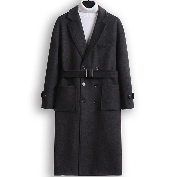 Mens Plus Size Double Breasted Wool Blend Trench Coat with Belt - Image 3
