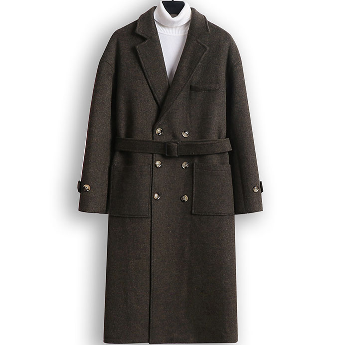 Mens Plus Size Double Breasted Wool Blend Trench Coat with Belt - Image 2