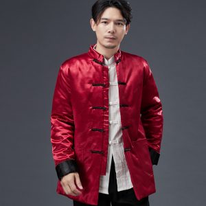 Mens Shiny Silk Traditional Chinese Cotton Padded Jacket